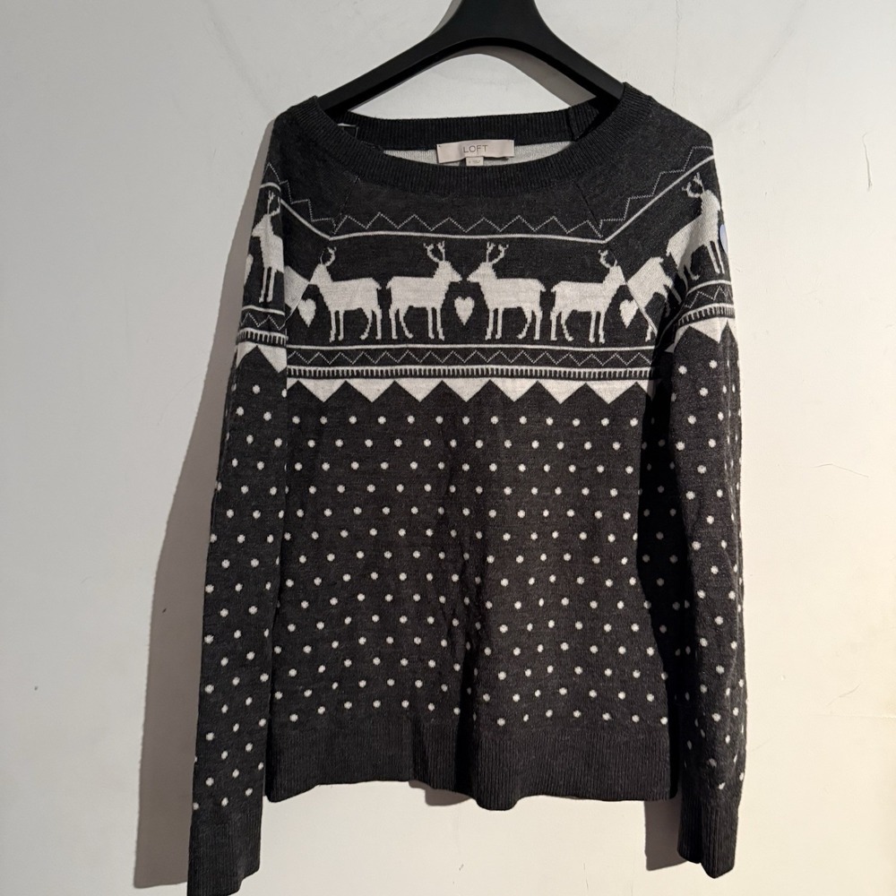 Ann Taylor LOFT Small Fair Isle Sweater Reindeer Festive Motif Heart Cottagecore